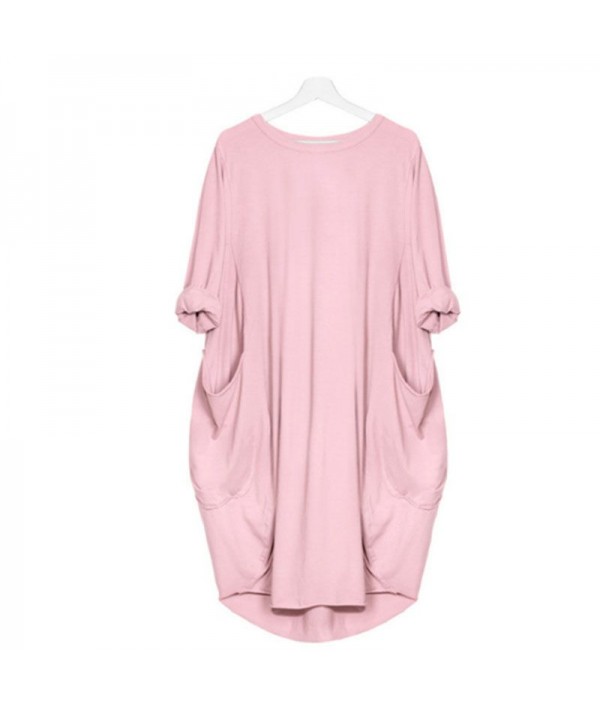 Hot Sale Women Casual Round Collar Long-sleeve Solid Color Loose Dress