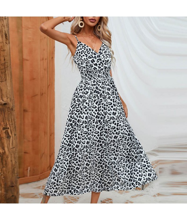 Women Casual Leopard Printing V-Neck Def...