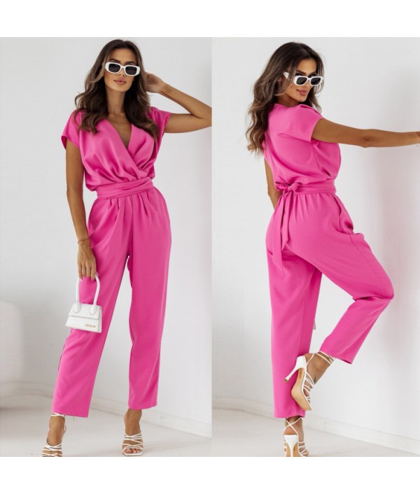 Women Fashion Solid Color Short Sleeve J...