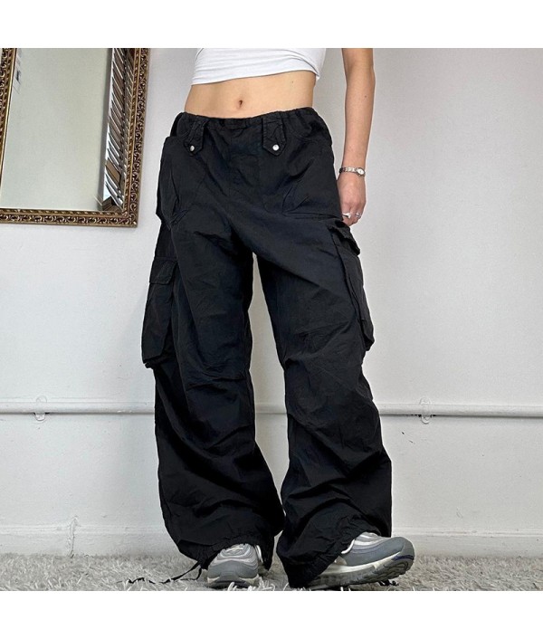 Women Casual Low Waisted Lace-Up Loose Multi-Pocket Cargo Pants
