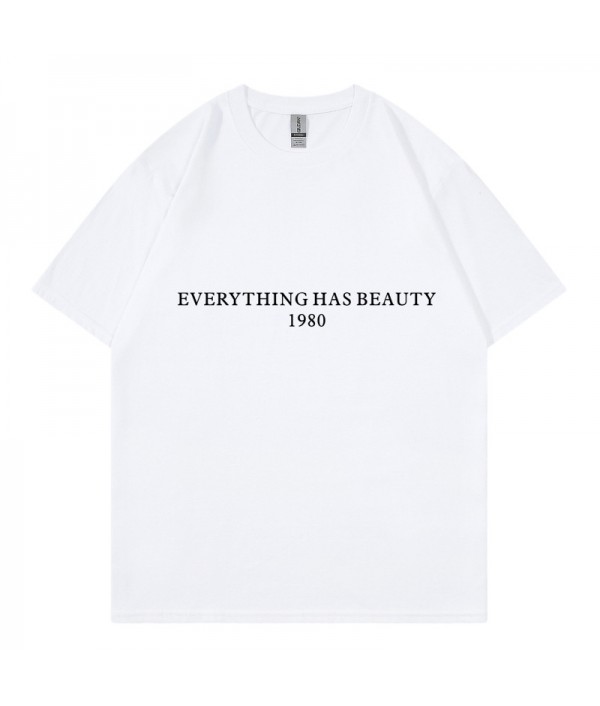 Everything Has Beauty 1980 Women Letters Street Pure Cotton Short Sleeve T-Shirt